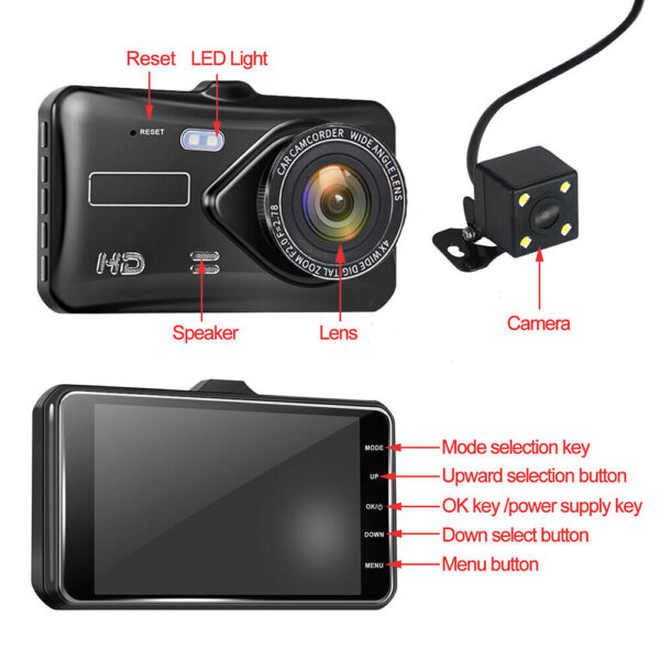 4" In Car Camera Recorder Dual Front and Rear HD 1080P Dash Cam Night Vision - Image 5