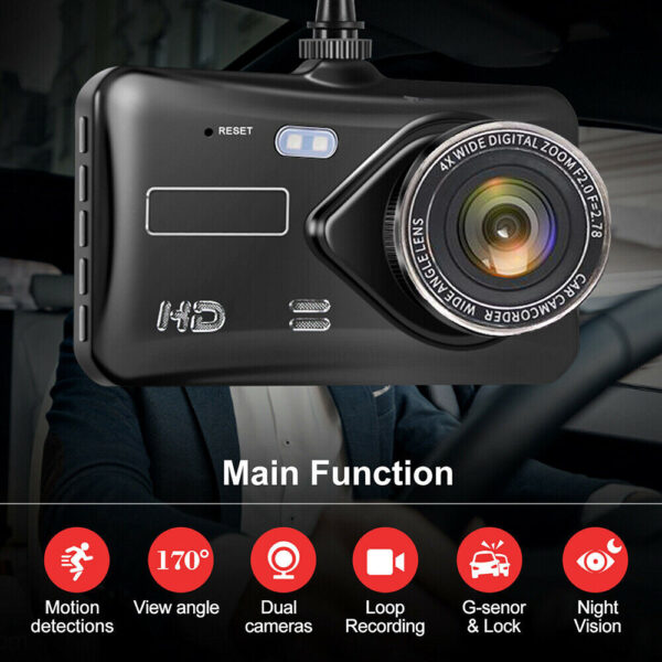 4" In Car Camera Recorder Dual Front and Rear HD 1080P Dash Cam Night Vision - Image 6