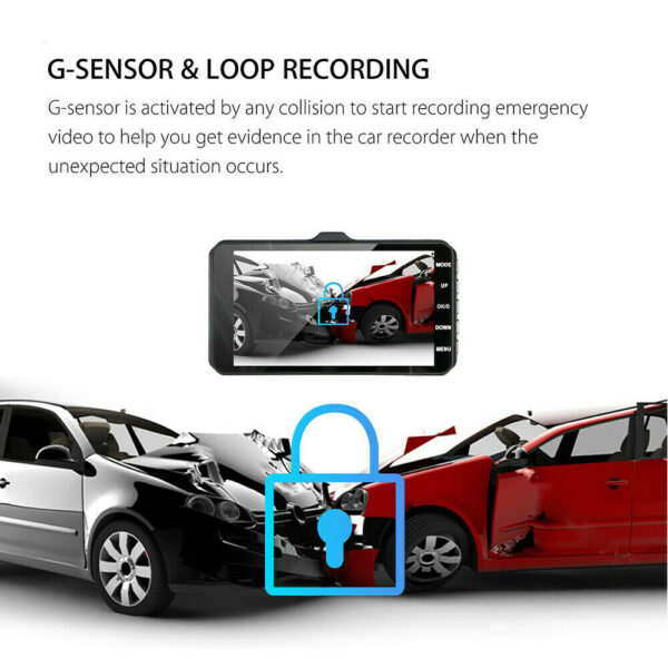 4" In Car Camera Recorder Dual Front and Rear HD 1080P Dash Cam Night Vision - Image 9