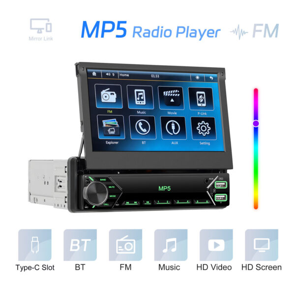 Single 1 DIN Car Radio Stereo Touch Screen Flip out Bluetooth 7 Inch MP5 Player - Image 2