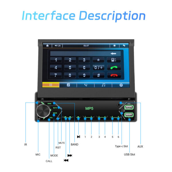 Single 1 DIN Car Radio Stereo Touch Screen Flip out Bluetooth 7 Inch MP5 Player - Image 16