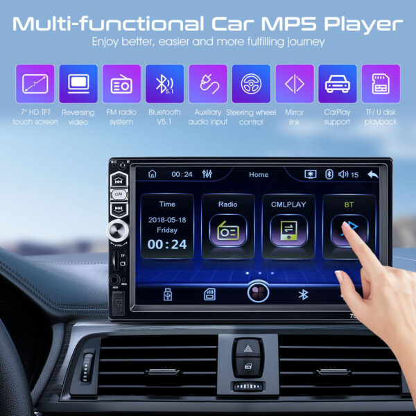 Single 1DIN 7" Car Stereo Radio Apple CarPlay FM BT USB Touch Screen MP5 Player - Image 8