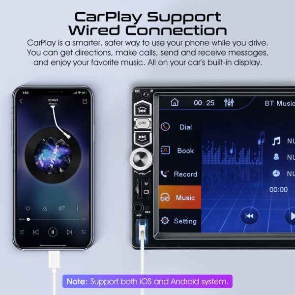 Single 1DIN 7" Car Stereo Radio Apple CarPlay FM BT USB Touch Screen MP5 Player - Image 9