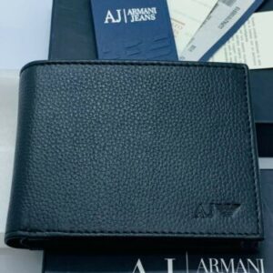 ARMANI JEANS MENS DESIGNER BLACK GENUINE LEATHER BIFOLD WALLET 06V2F COIN POCKET