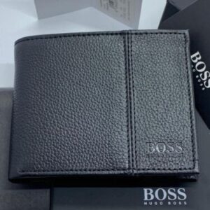 BRAND NEW HUGO BOSS MEN TRAVELLER TRIFLD BLACK LEATHER WALLET WITH COIN POCKET