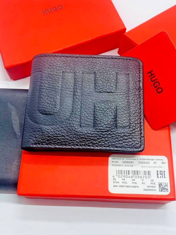 NEW MEN HUGO BY HUGO BOSS VICTORIAN L4CC BIFOLD BLACK LEATHER WALLET COIN POCKET
