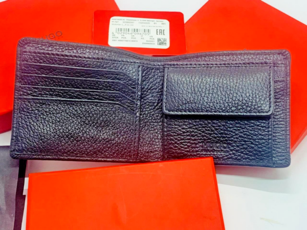 NEW MEN HUGO BY HUGO BOSS VICTORIAN L4CC BIFOLD BLACK LEATHER WALLET COIN POCKET - Image 2