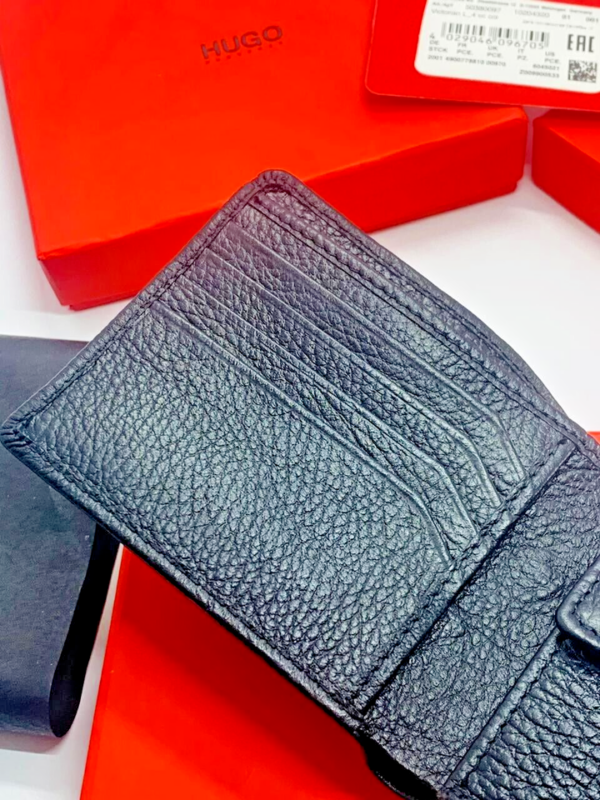 NEW MEN HUGO BY HUGO BOSS VICTORIAN L4CC BIFOLD BLACK LEATHER WALLET COIN POCKET - Image 5