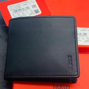 NEW MEN HUGO BY HUGO BOSS SUBWAY 4CC BIFOLD BLACK LEATHER WALLET COIN POCKET