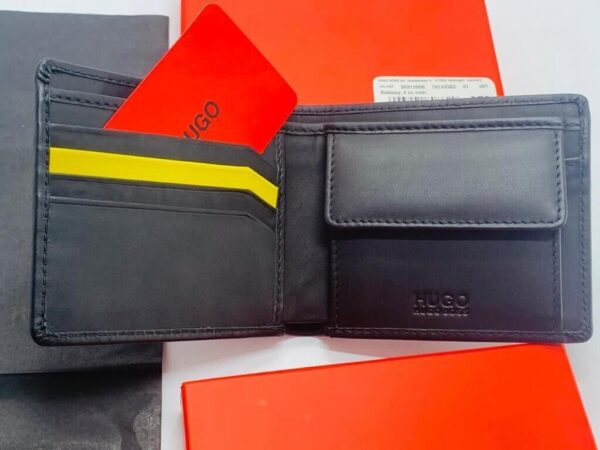 NEW MEN HUGO BY HUGO BOSS SUBWAY 4CC BIFOLD BLACK LEATHER WALLET COIN POCKET - Image 2