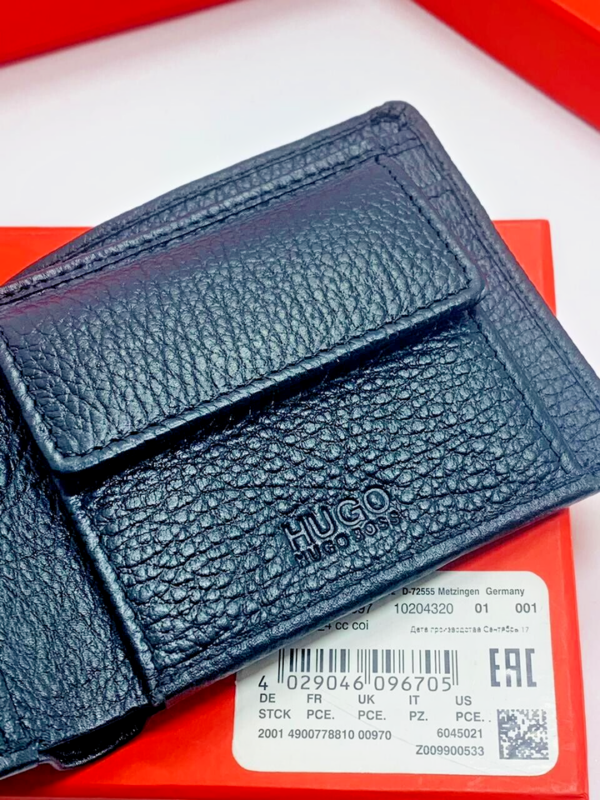 NEW MEN HUGO BY HUGO BOSS VICTORIAN L4CC BIFOLD BLACK LEATHER WALLET COIN POCKET - Image 7