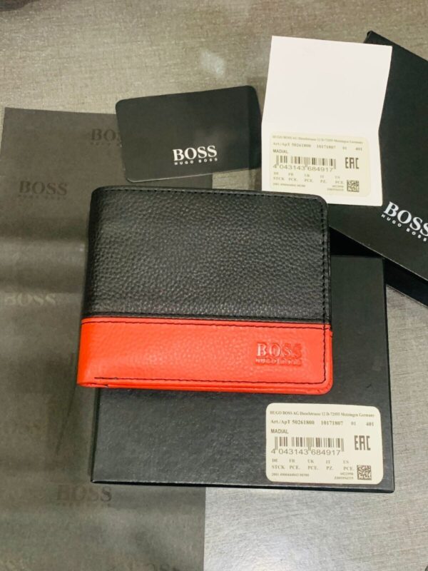 NEW HUGO BOSS MEN MADIAL BIFOLD BLACK AND RED LEATHER WALLET WITH COIN POCKET - Image 2