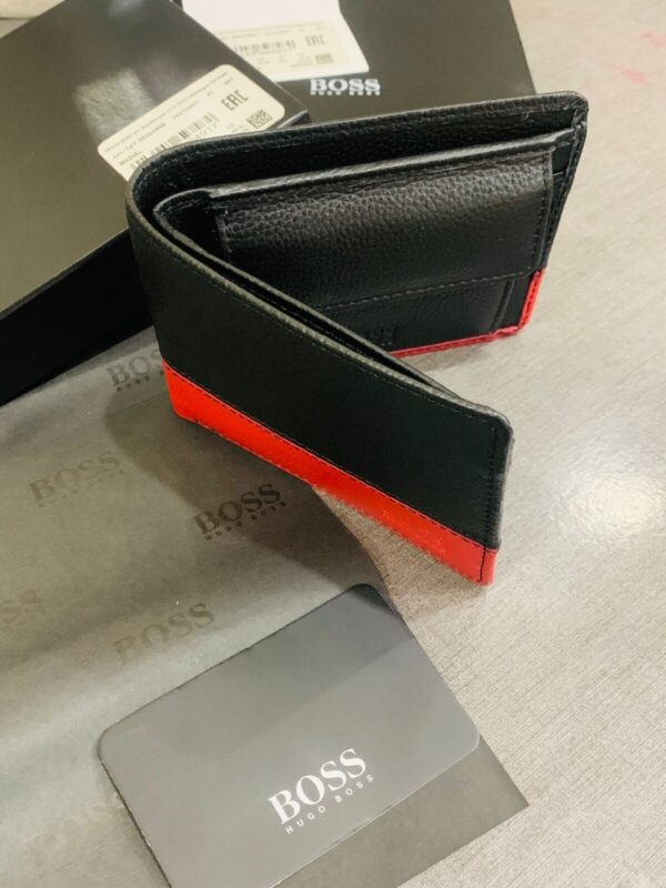 NEW HUGO BOSS MEN MADIAL BIFOLD BLACK AND RED LEATHER WALLET WITH COIN POCKET - Image 3