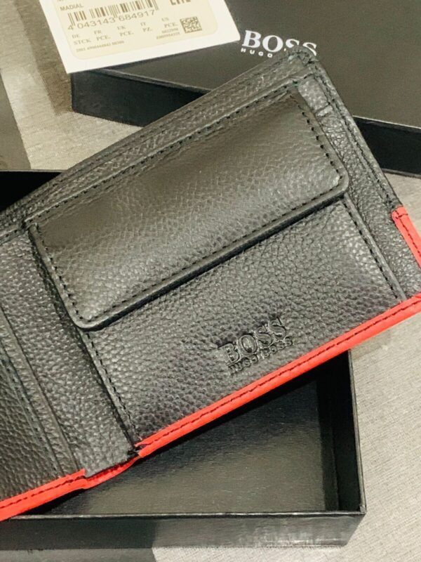 NEW HUGO BOSS MEN MADIAL BIFOLD BLACK AND RED LEATHER WALLET WITH COIN POCKET - Image 4