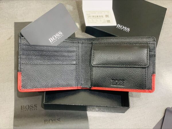 NEW HUGO BOSS MEN MADIAL BIFOLD BLACK AND RED LEATHER WALLET WITH COIN POCKET - Image 5