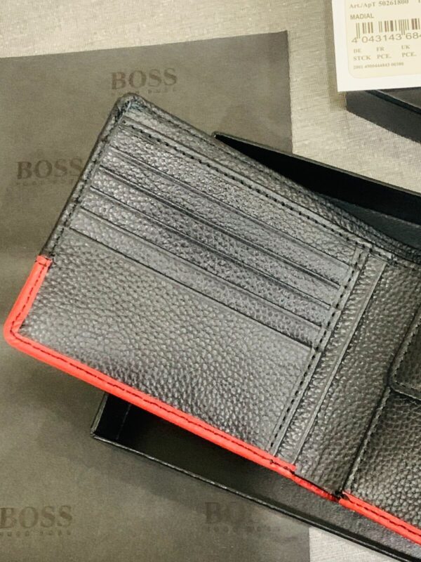 NEW HUGO BOSS MEN MADIAL BIFOLD BLACK AND RED LEATHER WALLET WITH COIN POCKET - Image 8