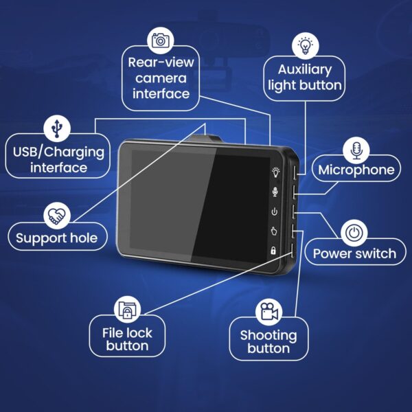 4" Dash Cam Pro Car Camera Recorder Dual Front and Rear HD 1080P Night Vision - Image 5