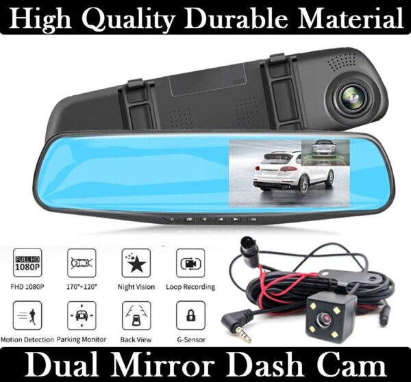 Mirror Dash Cam FHD Dual Lens Car DVR Camera Front and Rear Video Night Recorder