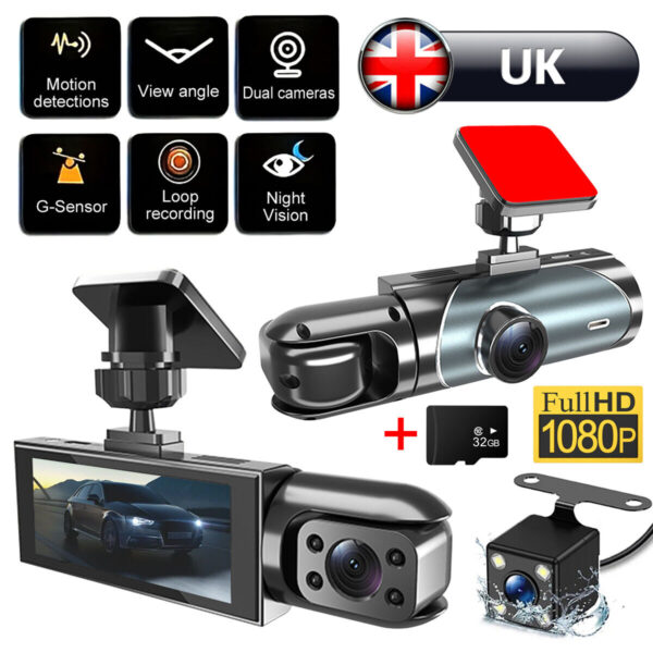 32G WIFI Car Dash Cam 1280P DVR Video Recorder G-Sensor Night Vision 3 Lens