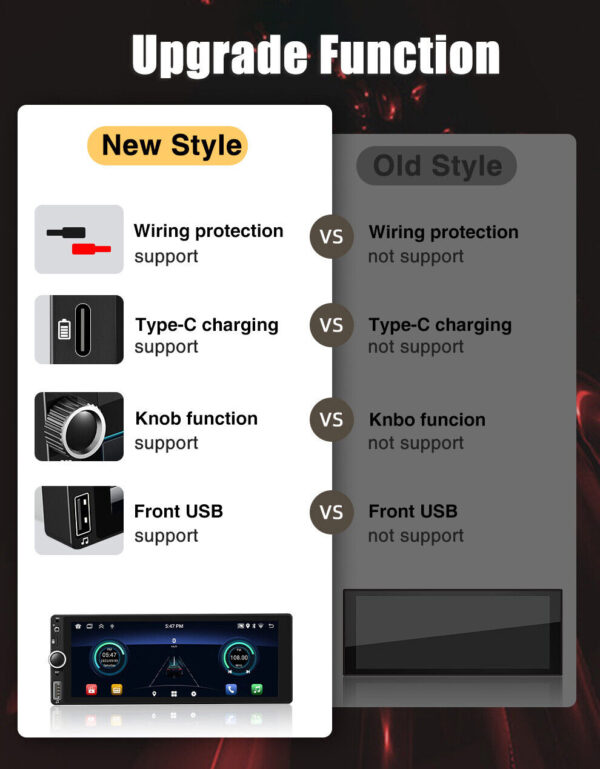 6.86" Single Din Car Stereo IPS Radio Android 12 GPS FM Apple Carplay Head Unit - Image 4