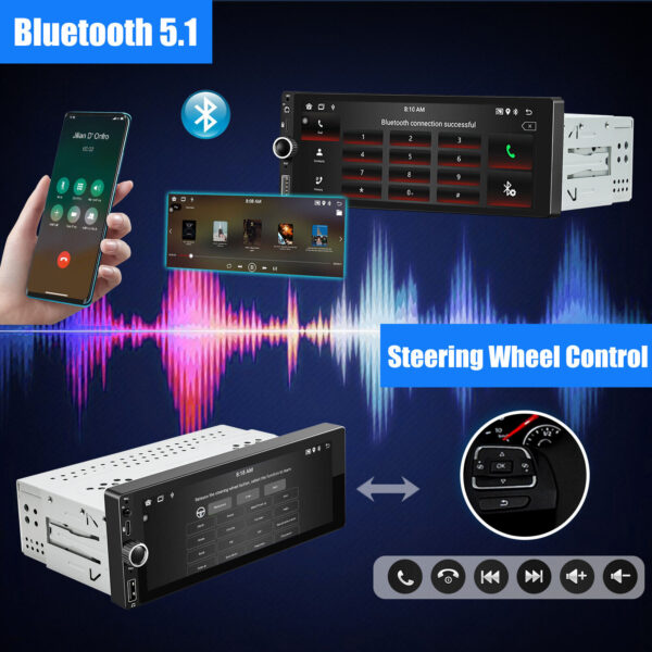 6.86" Single Din Car Stereo IPS Radio Android 12 GPS FM Apple Carplay Head Unit - Image 8