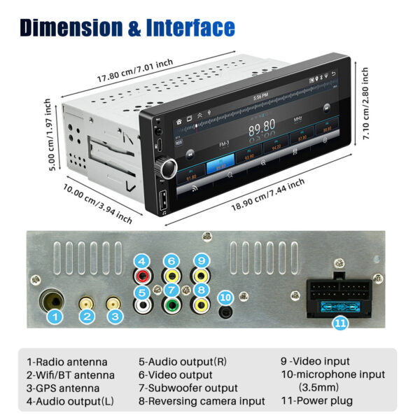 6.86" Single Din Car Stereo IPS Radio Android 12 GPS FM Apple Carplay Head Unit - Image 13