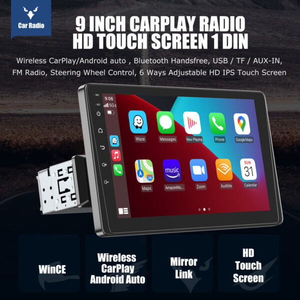 9" Single Din Car Stereo Touch Screen Radio Apple CarPlay Android Auto Bluetooth - Image 2