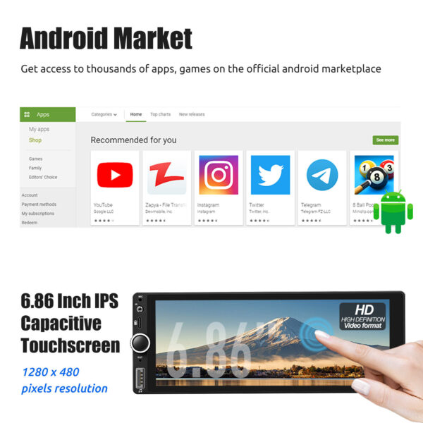Single 1DIN 7" Android 13 Car Stereo Radio Apple CarPlay FM BT Touch Screen MP3 - Image 5