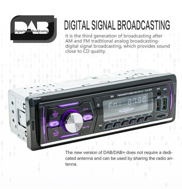 DAB+ Car Stereo Radio Single 1 DIN AM FM RDS Bluetooth Handsfree USB AUX 7 Color - Image 4