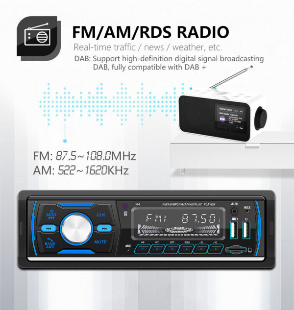 DAB+ Car Stereo Radio Single 1 DIN AM FM RDS Bluetooth Handsfree USB AUX 7 Color - Image 10