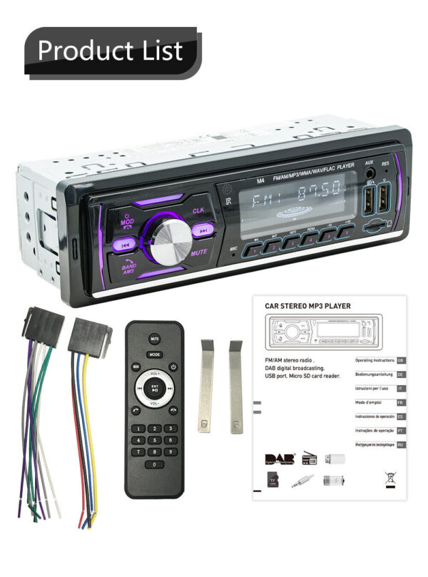 DAB+ Car Stereo Radio Single 1 DIN AM FM RDS Bluetooth Handsfree USB AUX 7 Color - Image 14