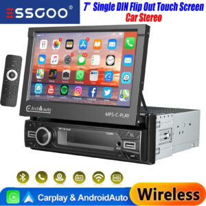 Single DIN 7" Apple CarPlay Android Auto Car Stereo Radio Flip Out HD Screen BT