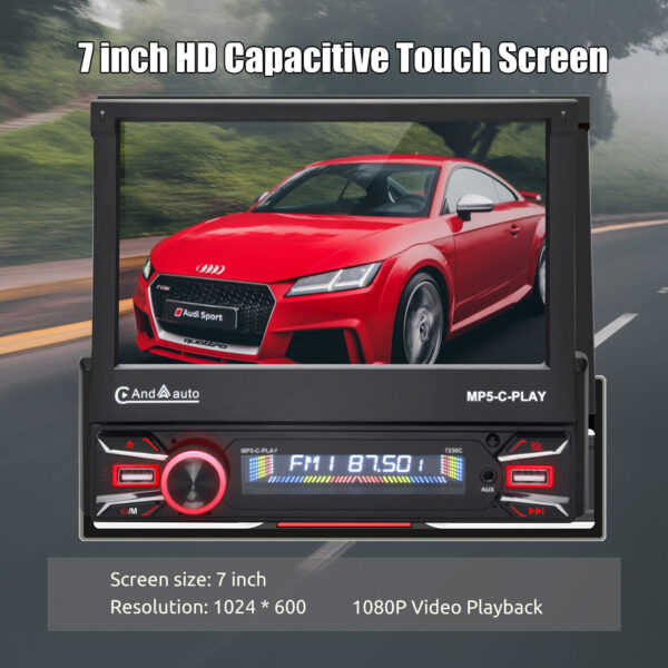 Single DIN 7" Apple CarPlay Android Auto Car Stereo Radio Flip Out HD Screen BT - Image 3