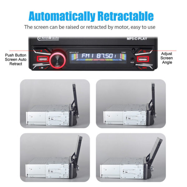 Single DIN 7" Apple CarPlay Android Auto Car Stereo Radio Flip Out HD Screen BT - Image 5