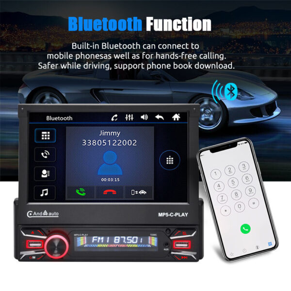 Single DIN 7" Apple CarPlay Android Auto Car Stereo Radio Flip Out HD Screen BT - Image 6