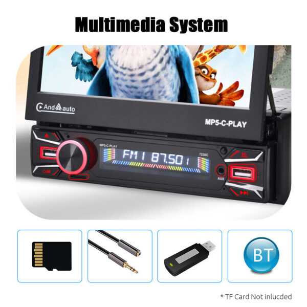 Single DIN 7" Apple CarPlay Android Auto Car Stereo Radio Flip Out HD Screen BT - Image 11