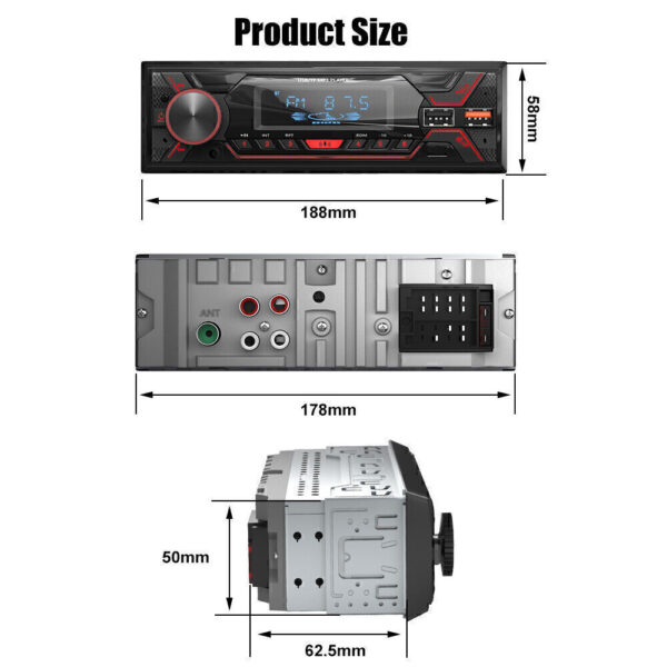 Single 1 DIN Car Radio Bluetooth Stereo MP3 Player 2USB/TF/FM/AUX Head Unit CD - Image 10