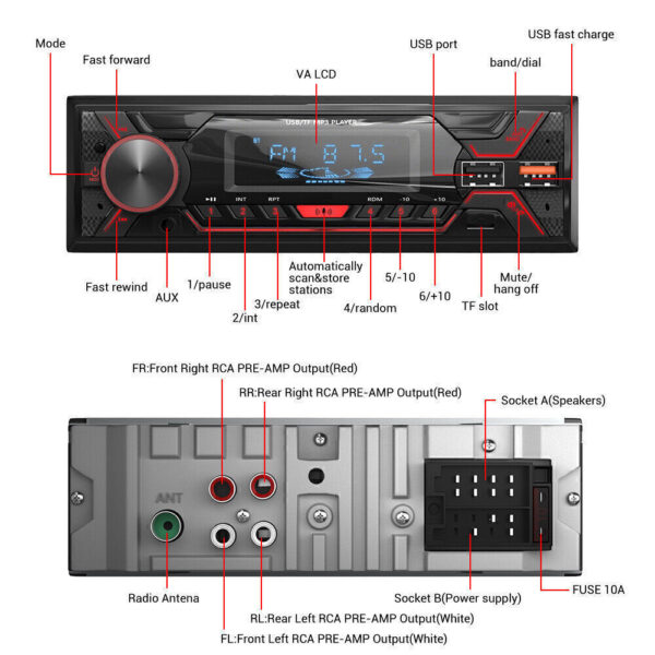 Single 1 DIN Car Radio Bluetooth Stereo MP3 Player 2USB/TF/FM/AUX Head Unit CD - Image 11