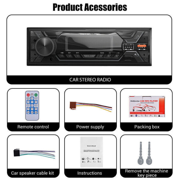 Single 1 DIN Car Radio Bluetooth Stereo MP3 Player 2USB/TF/FM/AUX Head Unit CD - Image 12