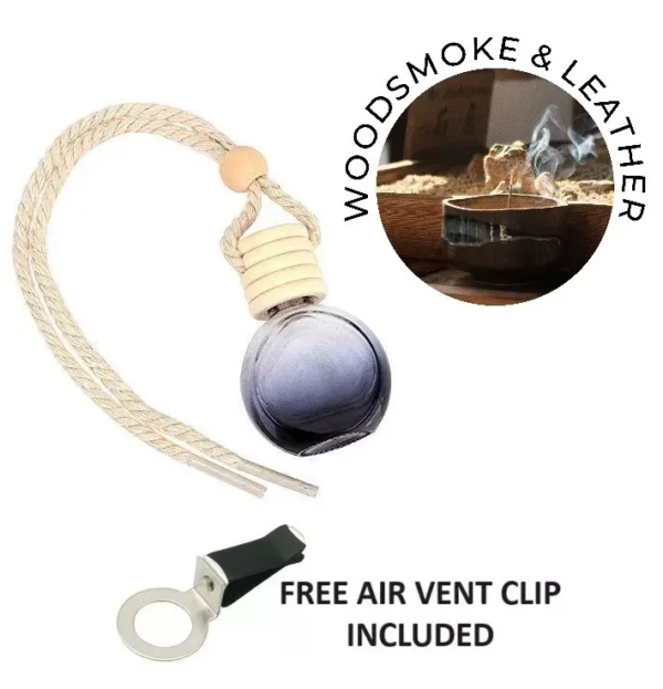 WOODSMOKE & LEATHER Car Air Freshener Oil Diffuser 10ML + Free Air Vent Holder