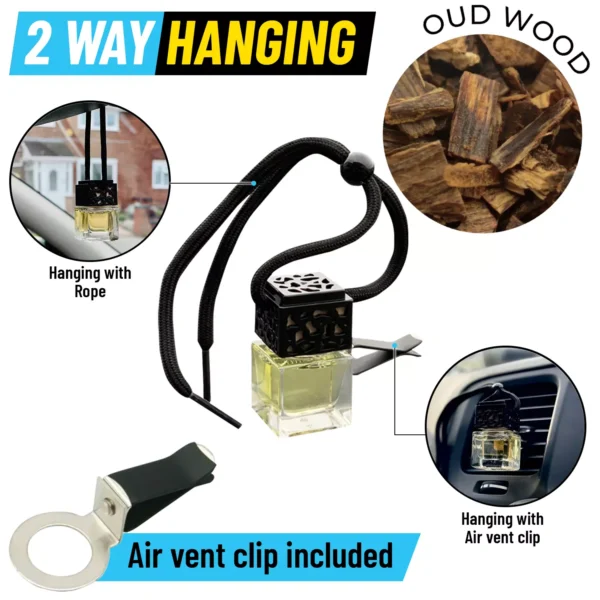 OUD WOOD Car Diffuser Air Freshener - Air Vent Clip Included - 2 way hanging