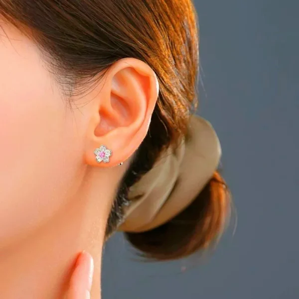 925 Sterling Silver  Pink Sakura Stud Earrings Womens Girls Jewellery Love Gift - Image 4