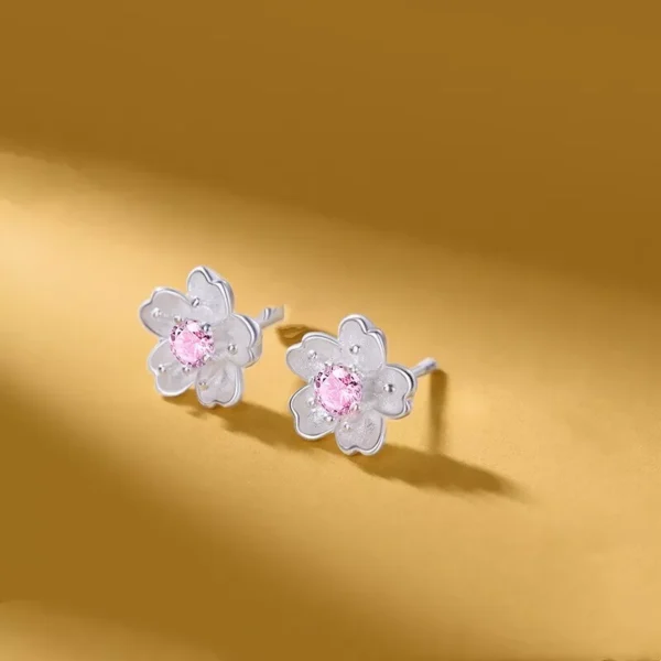 925 Sterling Silver  Pink Sakura Stud Earrings Womens Girls Jewellery Love Gift - Image 5