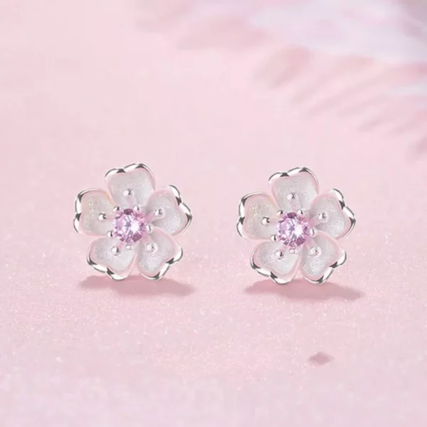 925 Sterling Silver  Pink Sakura Stud Earrings Womens Girls Jewellery Love Gift - Image 6