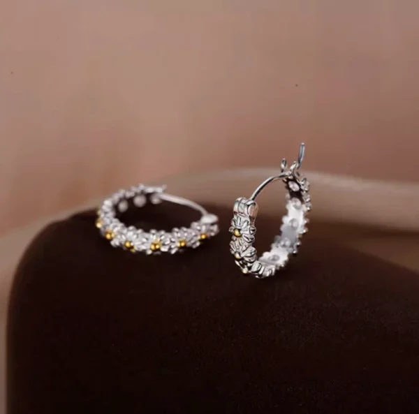 925 Sterling Silver Beautiful Daisy Hoop Earrings Women Girls Jewellery Gift UK - Image 3