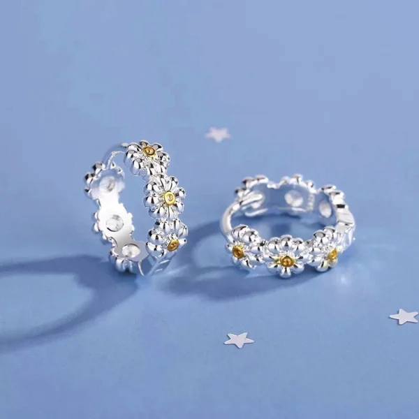 925 Sterling Silver Beautiful Daisy Hoop Earrings Women Girls Jewellery Gift UK - Image 4