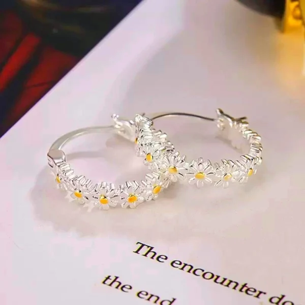 925 Sterling Silver Beautiful Daisy Hoop Earrings Women Girls Jewellery Gift UK - Image 7