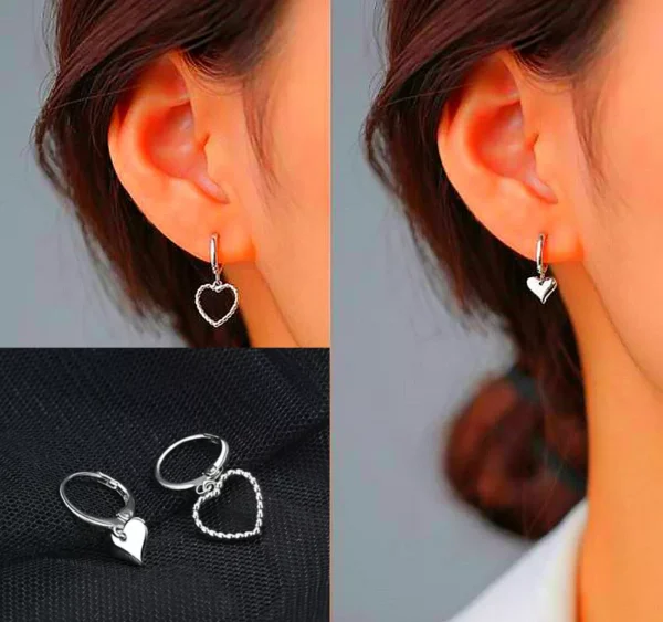 2 Design Heart Hoop 925 Sterling Silver Stud Sleeper Earrings Women Jewellery UK - Image 2