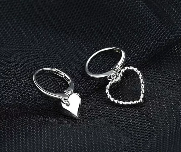 2 Design Heart Hoop 925 Sterling Silver Stud Sleeper Earrings Women Jewellery UK - Image 3