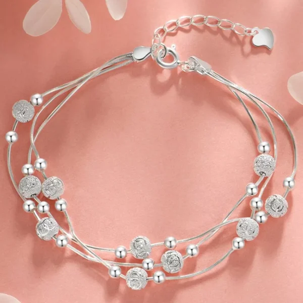 925 Sterling Silver Bead Linked Bracelet Women Girls Jewellery Gift UK - Image 2